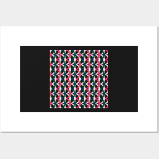 Azure blue, pink and dark blue retro geometrical semicircles pattern Posters and Art